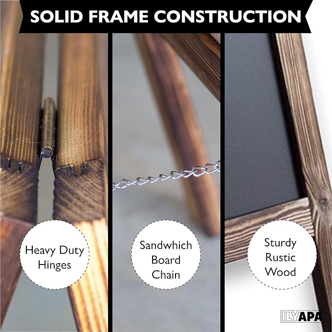 Ilyapa Wooden A-Frame Sign with Eraser & Chalk - 21 x 30 Inches Magnetic Sidewalk Chalkboard – Stained Wood Menu for Restaurant, Business or Wedding