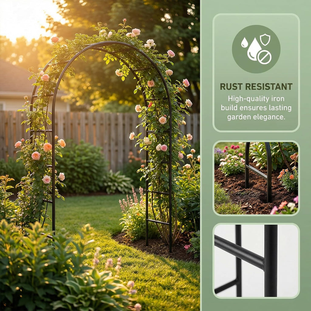 Metal Garden Arch Arbor, 94.5" H x 55" W, Black Powder-Coated Iron