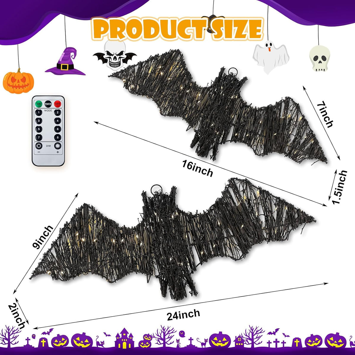 glooglitter 2 pcs halloween rattan bats 3d lit shown in use