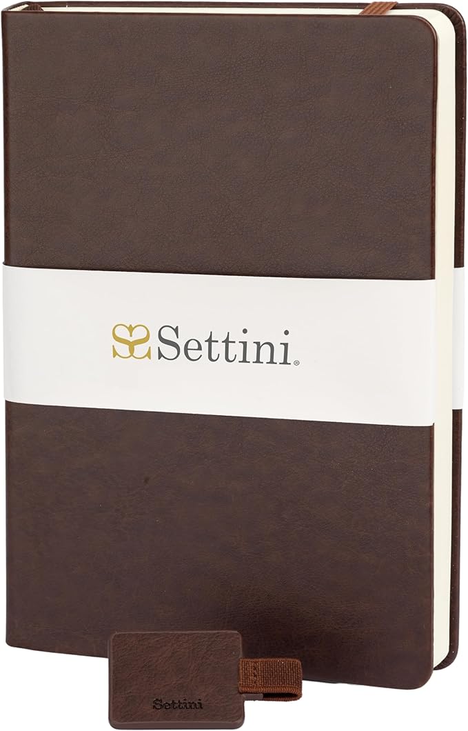 SETTINI Journal Notebook for Writing, Vegan Leather Hardcover Notebook - Pen loop, Back Pockets & Lay-Flat design, 120 GSM A5 College ruled Bleed free Paper, Gift Set for Men and Women, Mocha Brown - Birthday Gift