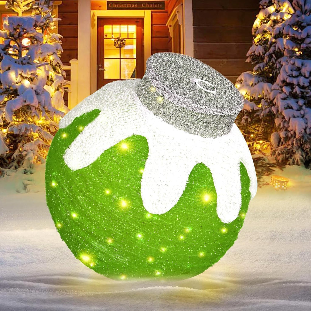 Outdoor Christmas Ornaments, Lighted Pop-Up Holiday Ball Decoration with 80 LED Lights, 8 Light Functions, Lighted Collapsible Christmas Outdoor Decorations for Yard, Patio, Home