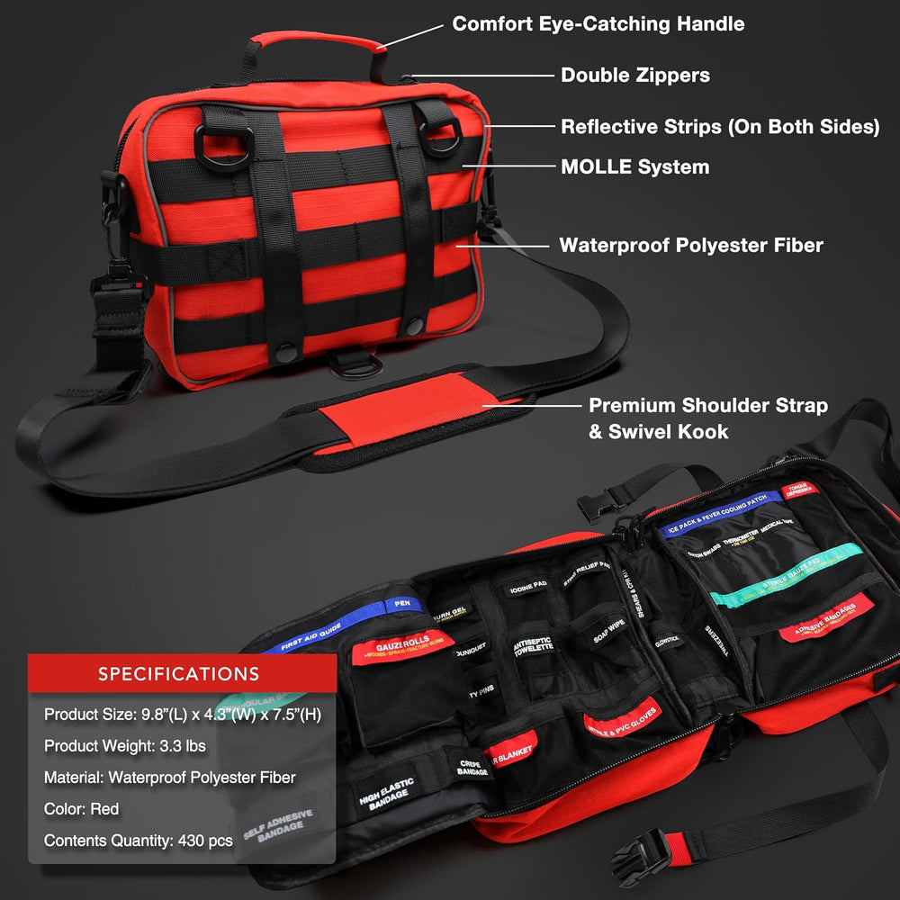430 Piece First Aid Kit, Well-Organized Water-Resist Reflective Portable
