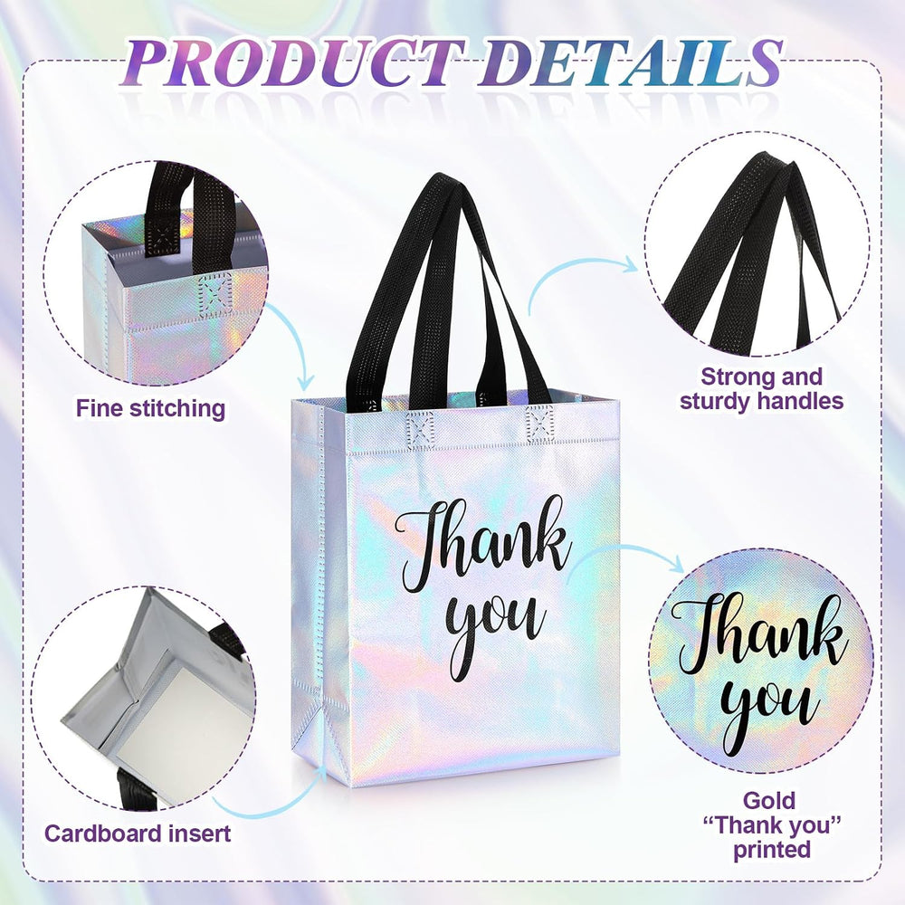 Fumete 50 Pcs Iridescent Glossy Thank You Gift Bag with Handles