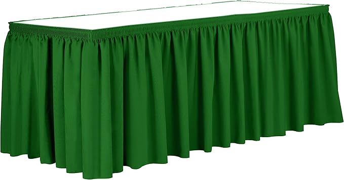 Ultimate Textile Pleat Polyester Fabric Table Skirt - Machine Washable Flame Resistant with Clips for Events, Weddings & Trade Shows, Cut & Sewn in Paterson, NJ - Emerald, 21' Shirred Pleat