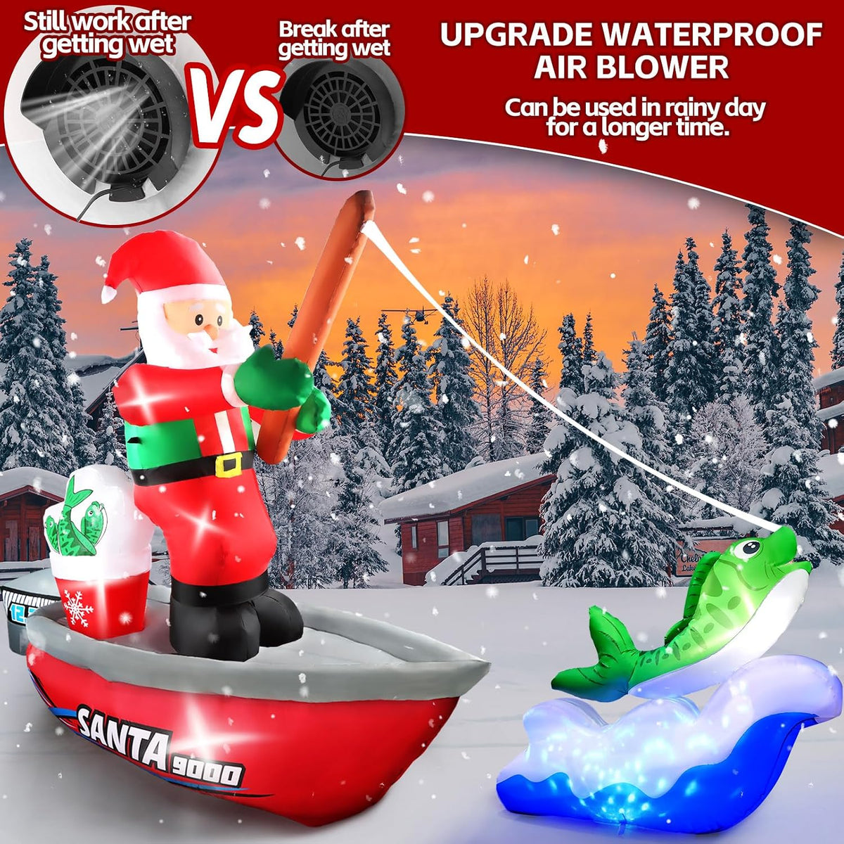 kalolary 15ft long christmas inflatables fishing santa claus, package contents