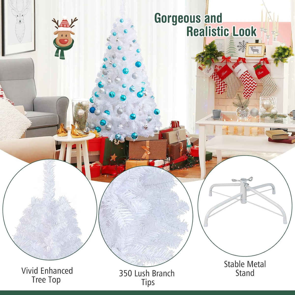 costway 5ft-artificial-pvc-christmas-tree-w-stand-holiday-season-indoor-outdoor-white, side view