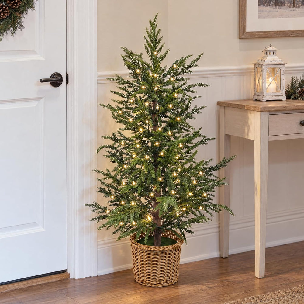 Christmas Decorations 2 Pack 3FT Pre-Lit Artificial Norfolk Pine Xmas Tree