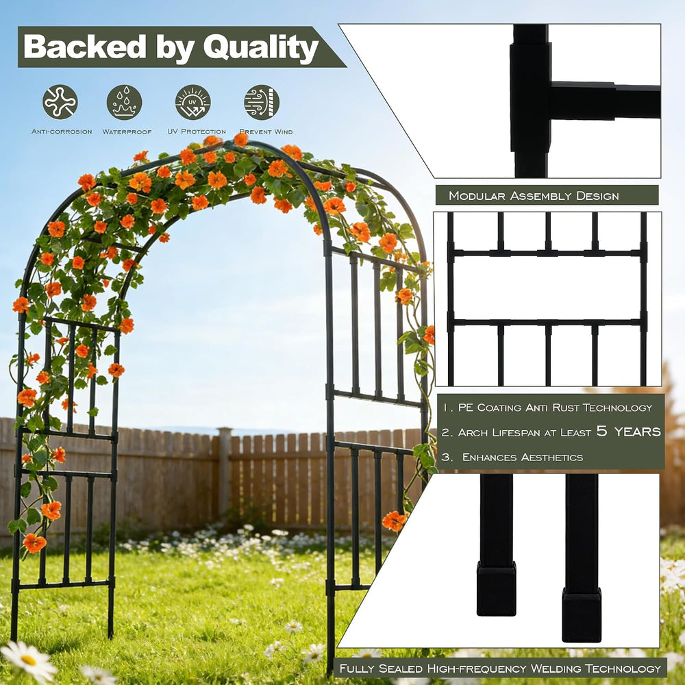 Square Tube Garden Arch Trellis, 8.2FT x 5FT Metal Arbor, Outdoor Trellis for...