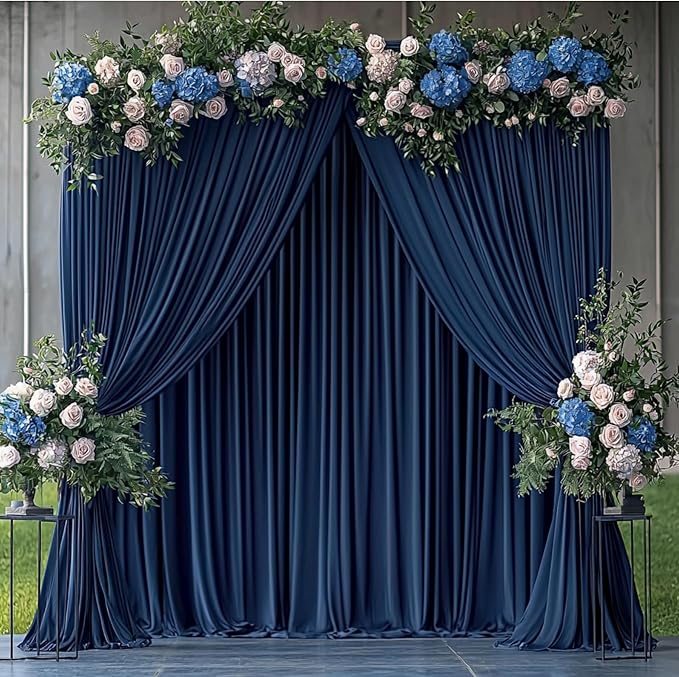 10ftx12ft Wrinkle Free Navy Blue Backdrop Curtain, 2 Panels 12FT Height Navy Blue Wedding Backdrop Drapes, Silky Polyester Back Drop Cloth for Birthday Photography Background Party Backdrop Draping