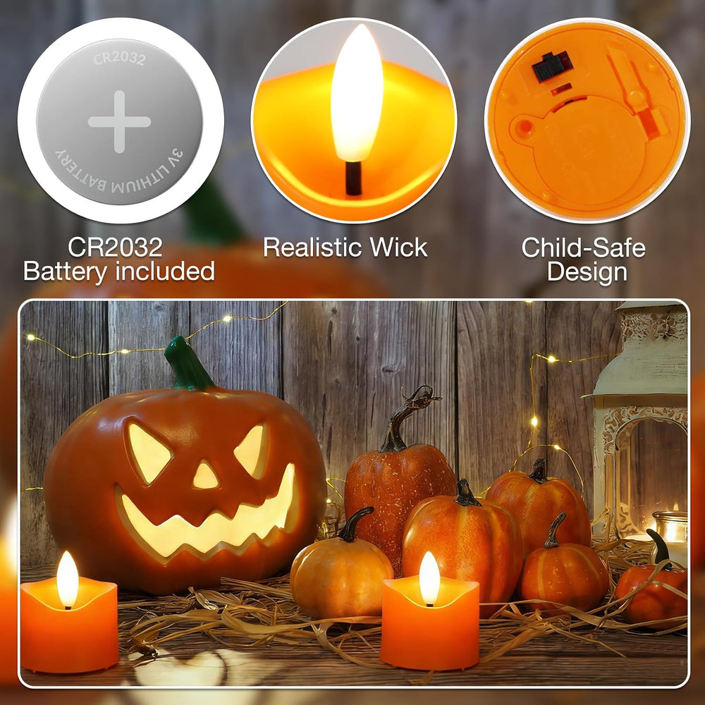 48 Pack Orange Tea Lights Candles Battery Operated Flameless LED Tealights