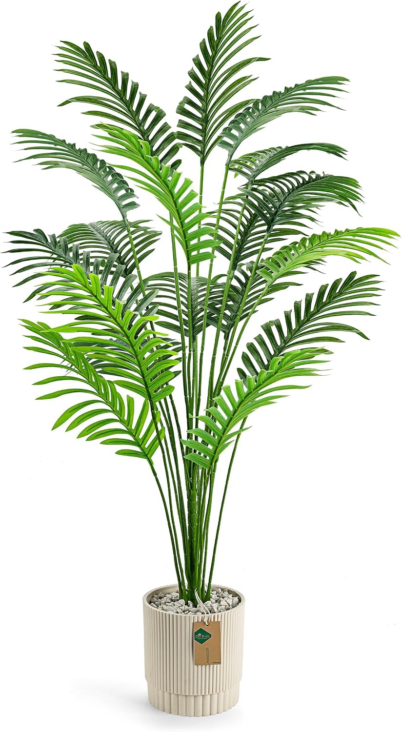 Der Rose 44" Tall Artificial Palm Tree Indoor in Ribbed Light Beige Pot