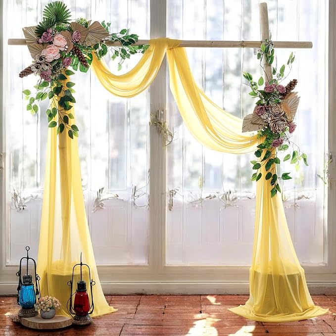 MDS Halloween Chiffon Draping Fabric - 2 Panel, 30" Wide x 40ft Long - Sheer Spooky Arbor & Canopy Drapery for Haunted House Backdrops, Party Ceilings, DIY Costumes & Themed Events - Gold (Pack of 2)