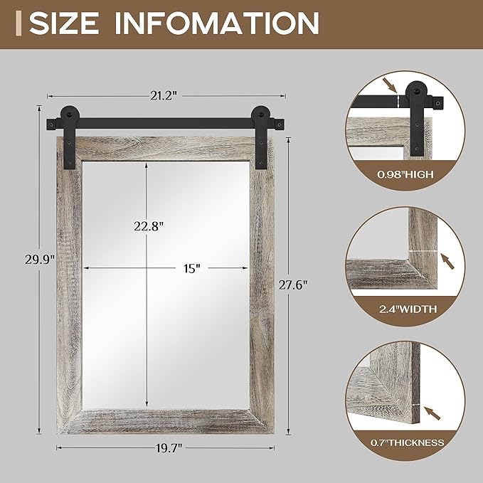 COGOOD Farmhouse Barn Door Mirror - 21 x 30 Rustic Wood Framed Wall Mirror for Bathroom, Living Room, Entryway Wall Decor (Yellow White)