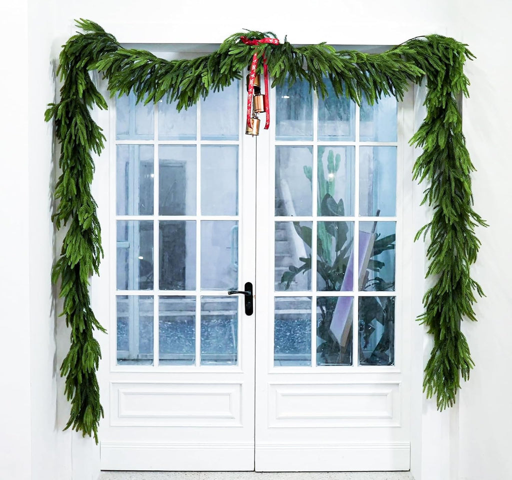 12FTx1 Extra Full Christmas Garland Real Touch Norfolk Pine Garland Faux Greenery Garlands Christmas Decorations Norfolk Pine Garlands for Stairs, Railing,Table Holiday Seasonal Indoor Mantle Decor