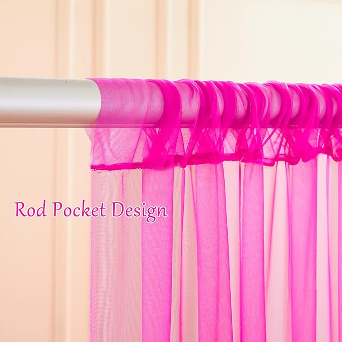 20×10ft Hot Pink Tulle Backdrop Curtain with Lights String for Parties, Sheer Photo Backdrop Curtains for Wedding Party Photography Background