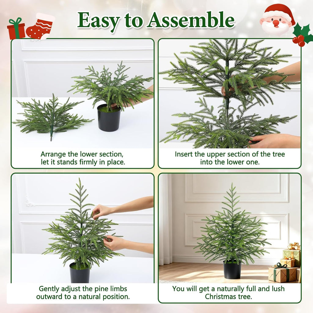 2 Ft Real Touch Christmas Tree with Lights, Realistic Norfolk Pine Tree
