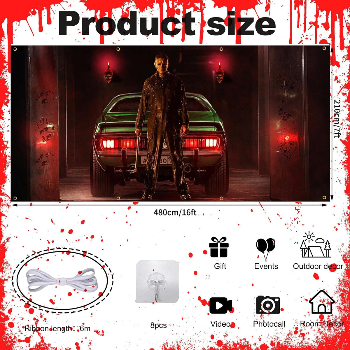Creepy Halloween Garage Door Cover 7x16ft - Classic Movie Killer Character