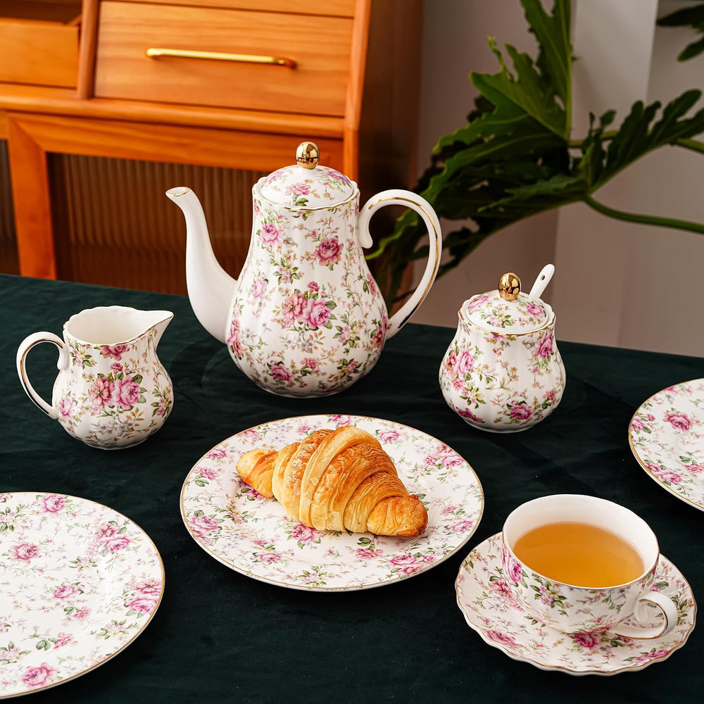 Porcelain Floral Plates, 8in Set of 4 Round Small Appetizer Dessert Plates fo...