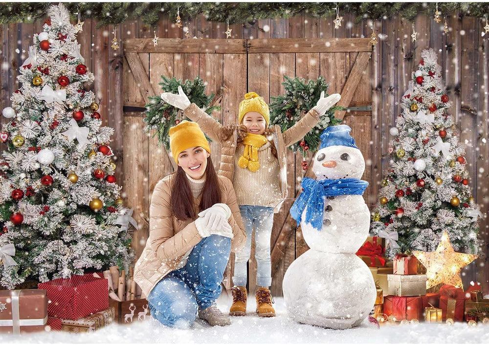 10x8ft Christmas Winter Wood Barn Door Photography Backdrop