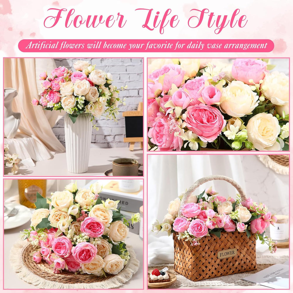 8 Bundles Artificial Peonies Flowers,Pink, Champagne
