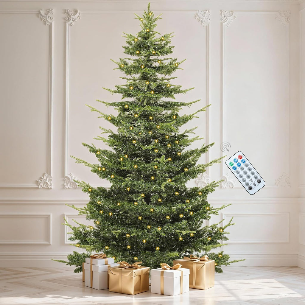 DWVO 6.5FT Prelit Iced Aspen Fir Artificial Christmas Tree with Remoter