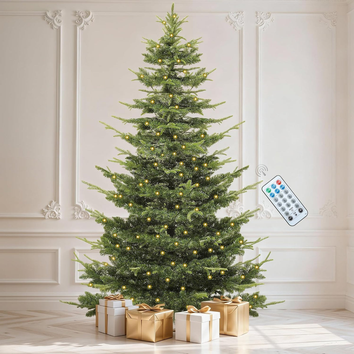 DWVO 6.5FT Prelit Iced Aspen Fir Artificial Christmas Tree with Remoter