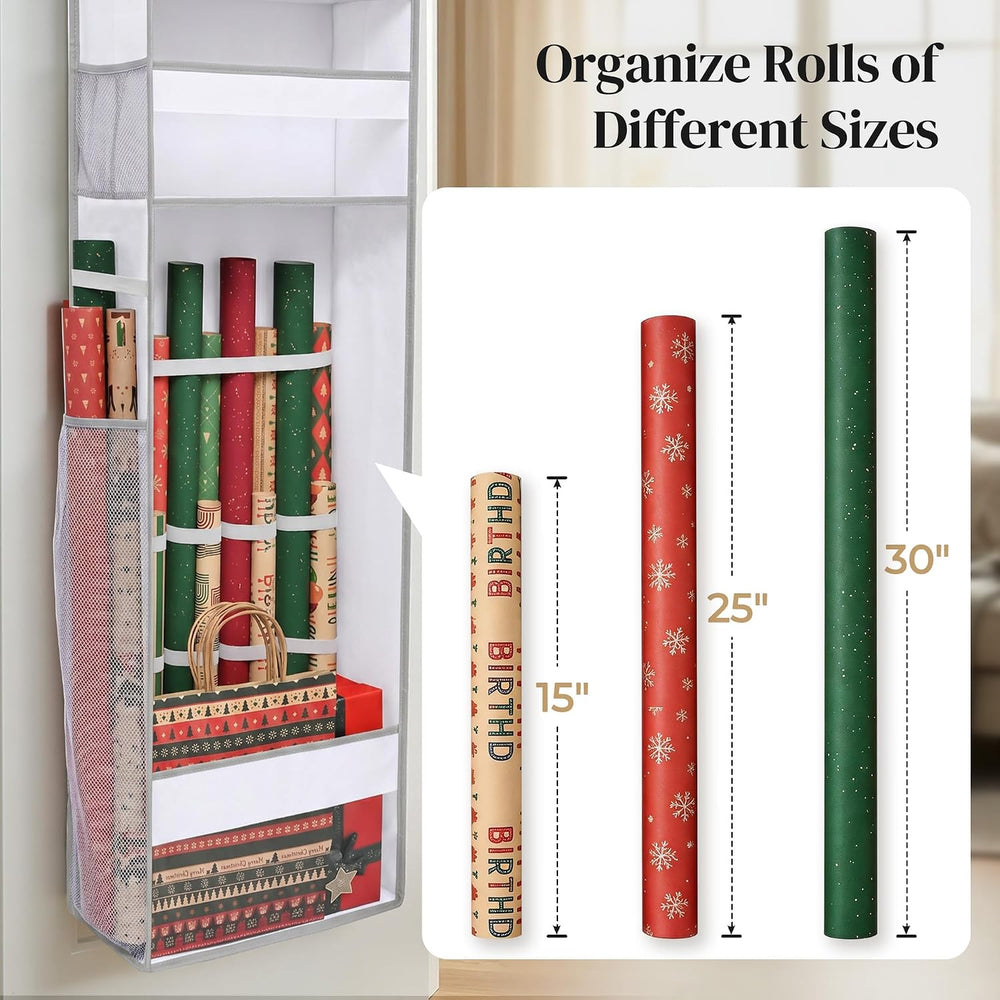 Wrapping Paper Storage Organizer – Over The Door Hanging Gift Wrap Holder for...