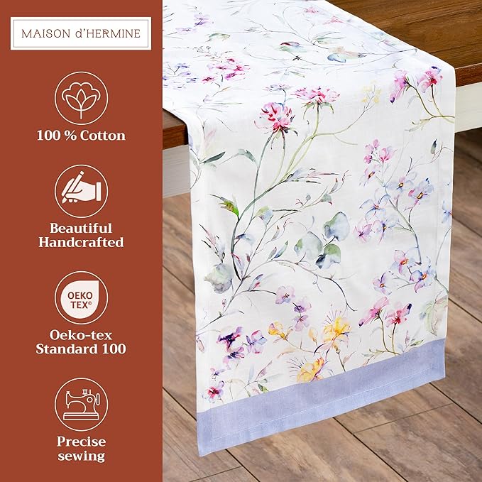 Maison d' Hermine Table Runner 100% Cotton Single Layer Table Runners 108 inches Long Decorative for Home Kitchen Dining Party Wedding Bridal Shower Spring Summer (Summer Floral, 14.50" x 108")