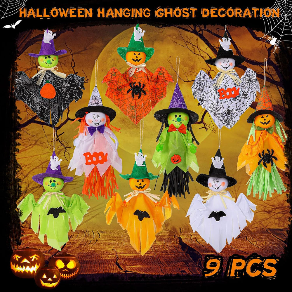 Zomiboo 9 Pack Halloween Hanging Decoration Ghost Pumpkins Tree Decor