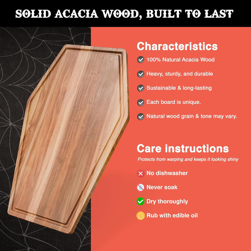 Large Coffin Cutting Board 17x10.5In Gothic Charcuterie Board. Spooky Decor