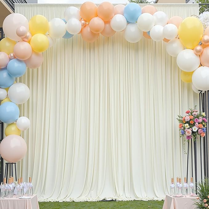 20×12ft Wrinkle Free Ivory Backdrop Curtain for Wedding Parties, 4 Panels 5×12ft Long Soft Silky Polyester Backdrop Drapes Cream Photo Back Drop Curtains for Party Photography Background Cloth