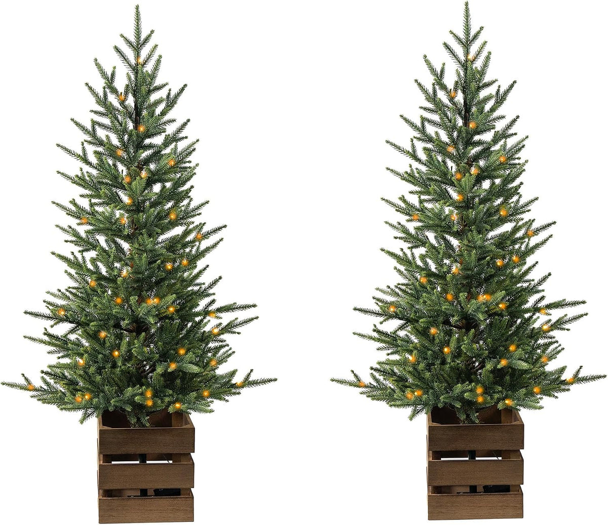 COLLECTIVE HOME 2 Pack Pre-Lit 4 FT Christmas Trees, 70 Lights, 8 Functions