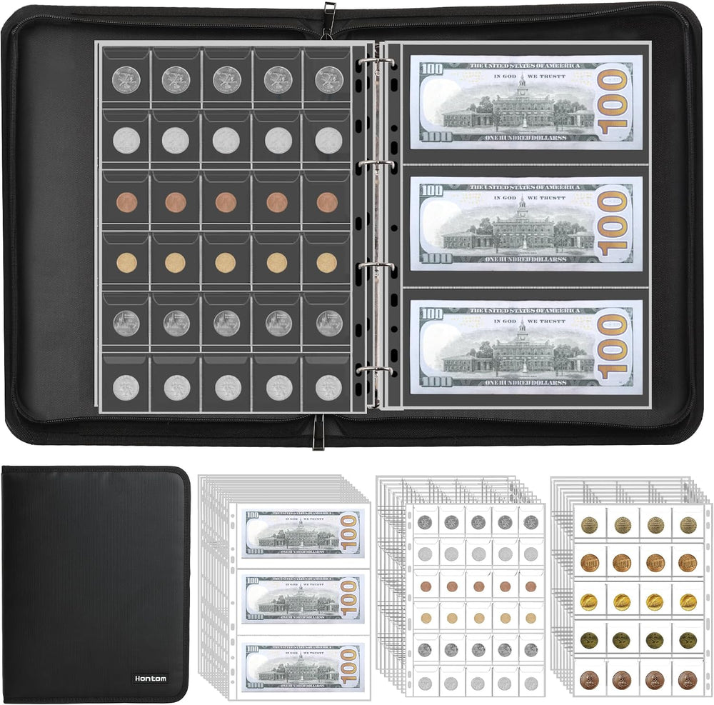 400-Pocket Fireproof Coin Collection Book & 36 Paper Money Organizer Binder