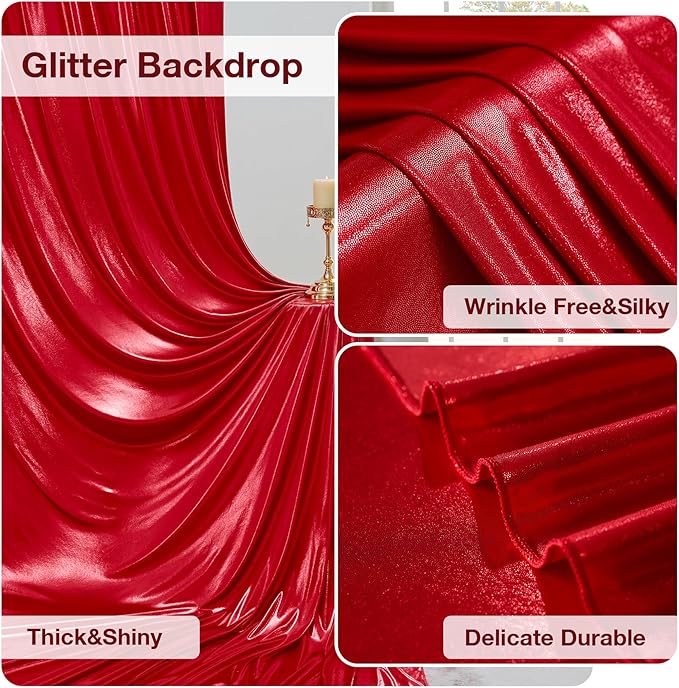 20x10 ft Wrinkle Free Red Sequin Backdrop Curtain for Parties-Thick Not Fall-Off Glitter Backdrop Drapes-2 Panels 5x10ft Shimmer Photo Back Drop Cloth for Wedding Birthday Photography Background