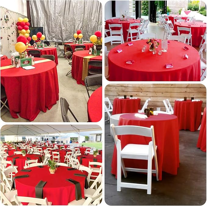 10 Pack Round Tablecloths - 120 Inch Red Polyester Cover for Round Tables, Stain and Wrinkle Resistant Washable Fabric Cloth for Wedding Banquet Parties