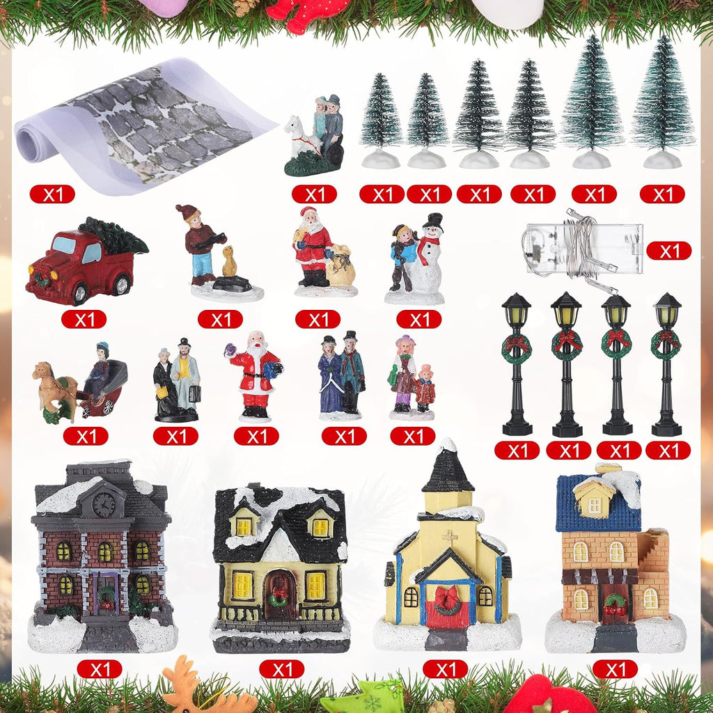 Wettarn 27 Pcs Lighted Christmas Village Houses Figurines Sets, Classic