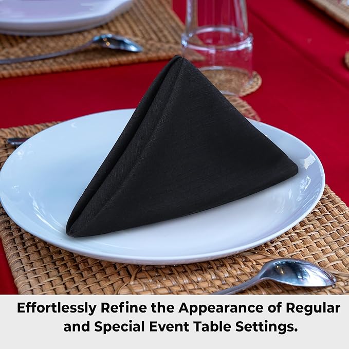 Urban Villa Cloth Napkins Halloween Dinner Napkins Solid Black Color 20''x20'' (Set of 12) 100% Cotton Slub Absorbent Napkins Soft Durable Reusable Washable Ideal for Events Parties Everyday use