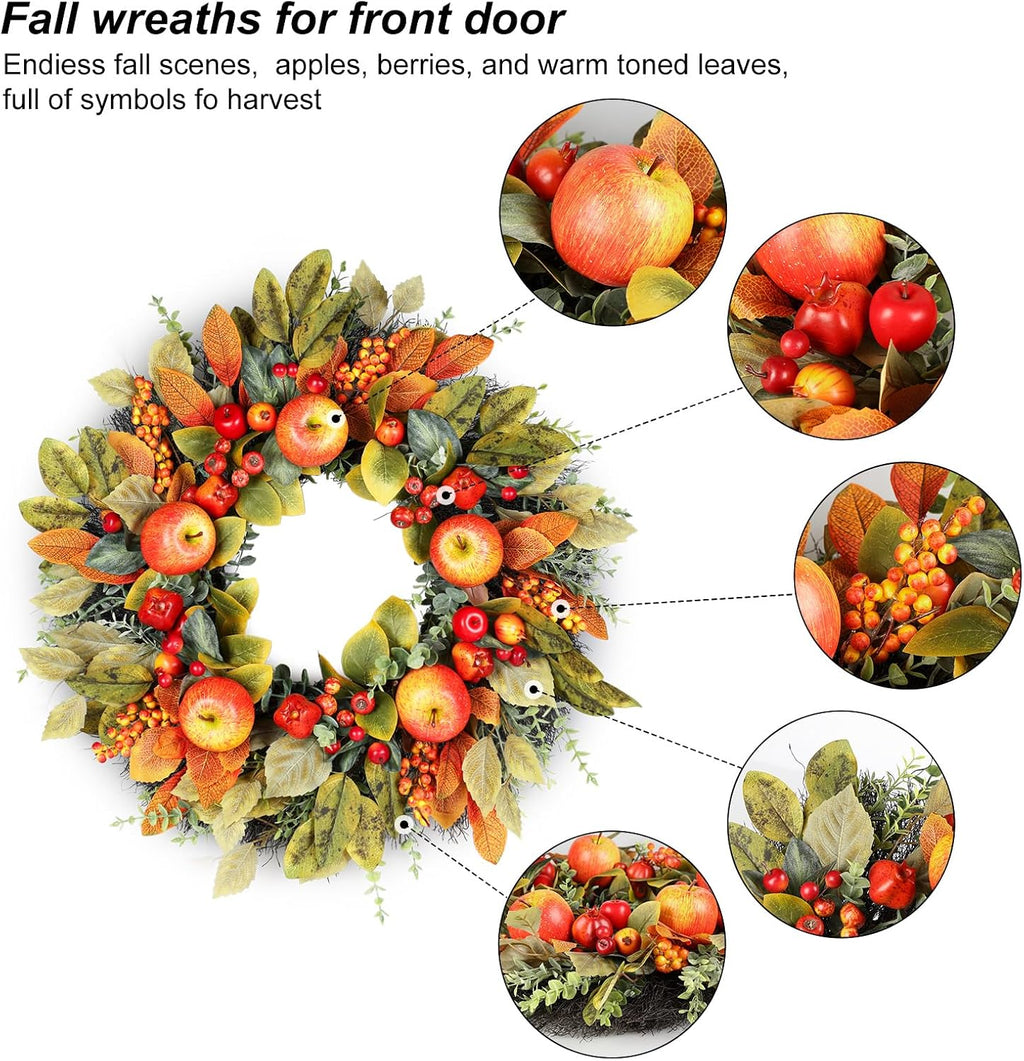 Fall Wreaths for Front Door 26 Inch Autumn Rustic Harvest Apple Wreath
