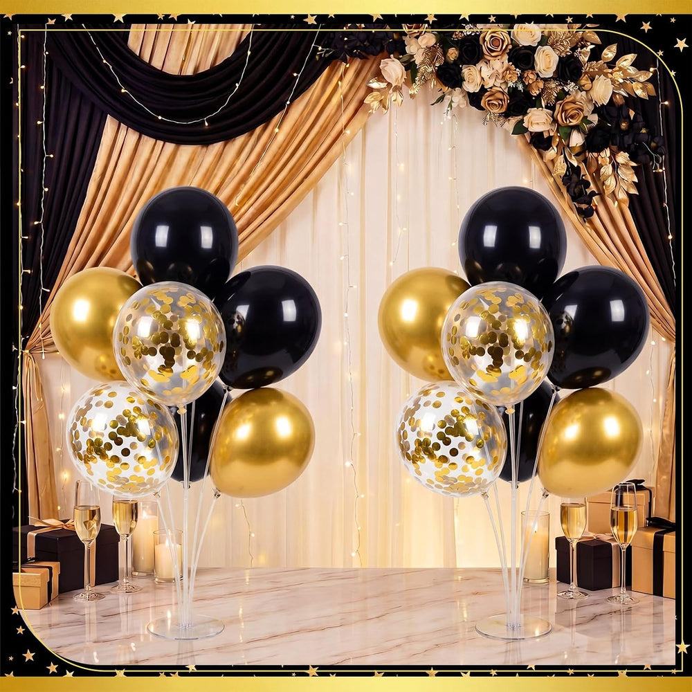 10 Set Balloon Stand Centerpiece with 70pcs Black Gold Balloon