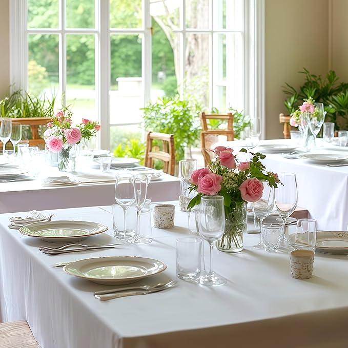 Fitable 10 Pack Rectangle Tablecloths: Stain Resistant Wrinkle Free Fabric Table Clothes, Washable Reusable Polyester Table Covers for Wedding Party Birthday Banquet Reception(White, 70x120 Inch)