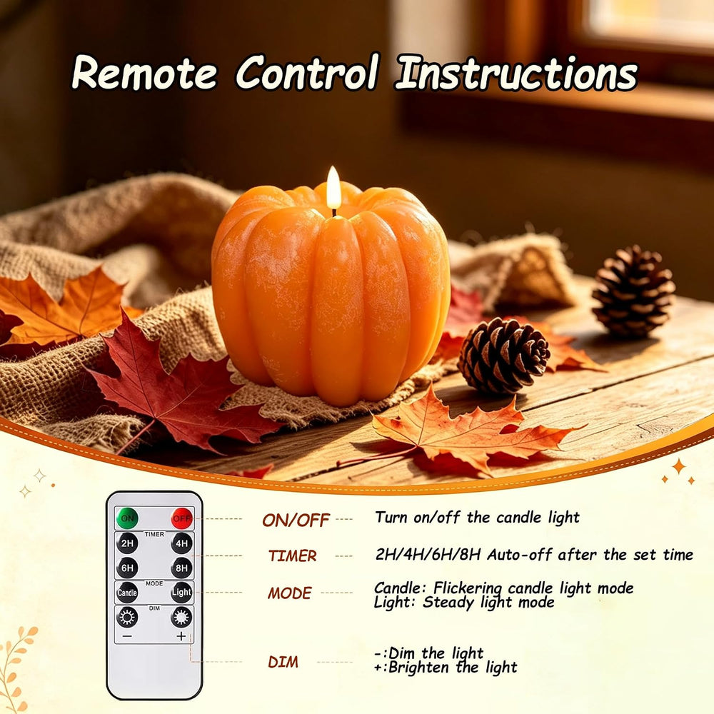 Fall Decor- 300 Hours Rechargeable Flickering Flameless Wax Pumpkin Candles