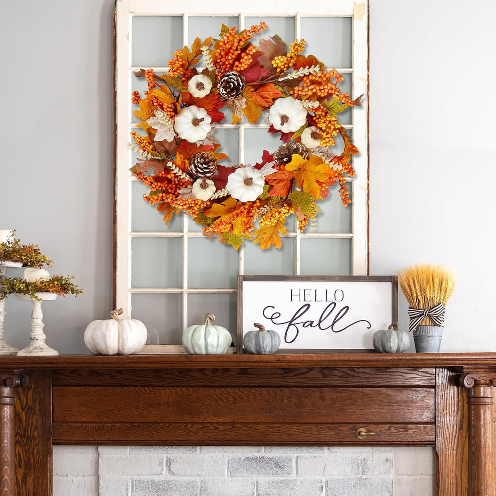 Sggvecsy Fall Wreath 20’’ Autumn Front Door Wreath Harvest Wreath with White ...