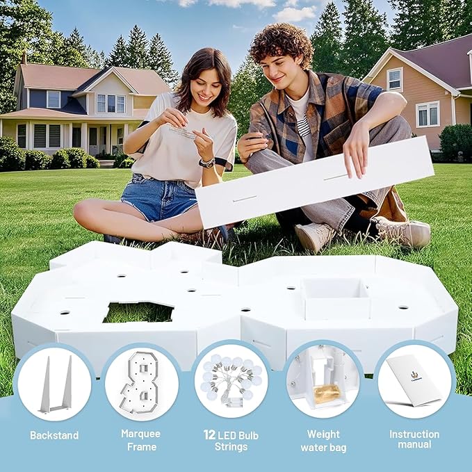 4FT Marquee Light Up Letters &,Party Decoration Large Marquee Light Up Letters with Weighted Water Bag,Pre-cut Foam Board Set Can Be Used for Birthdays,Weddings,Baby Anniversaries