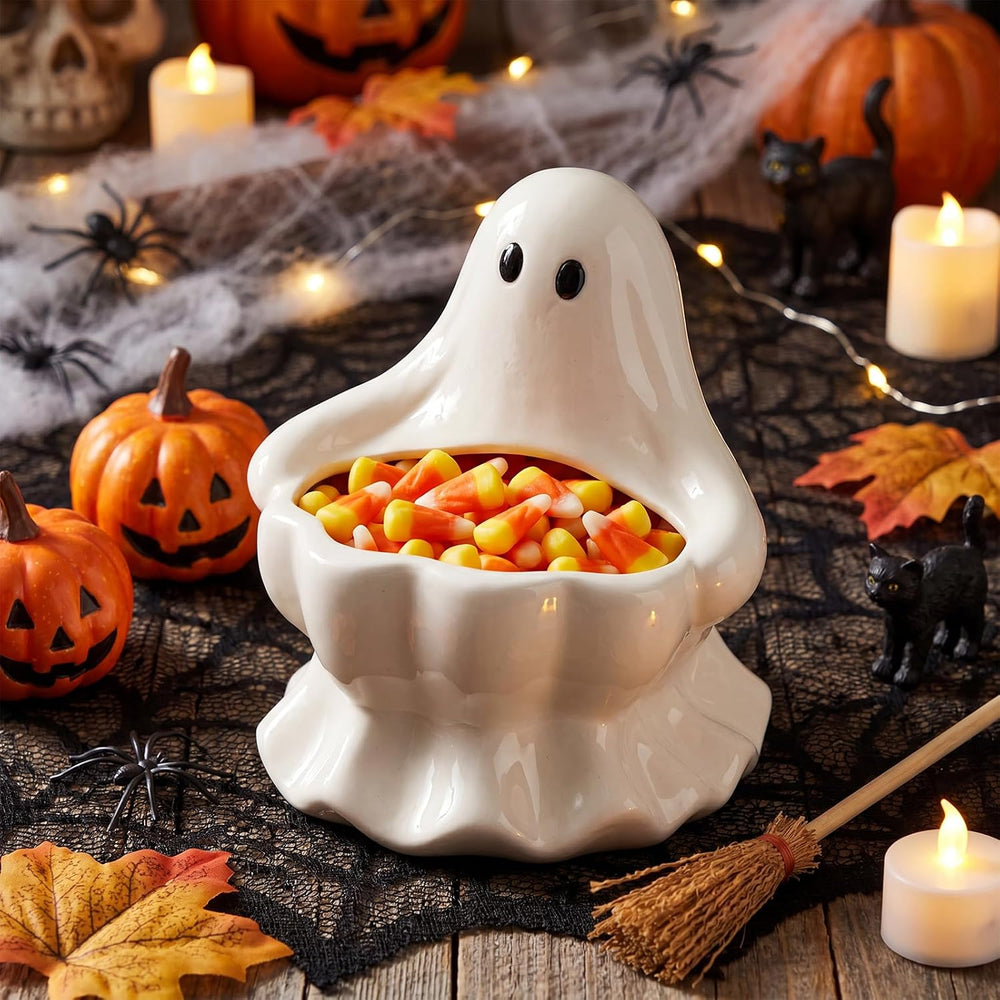Meanplan Halloween Ghost Candy Bowl White Ceramic Ghost Candy Dish