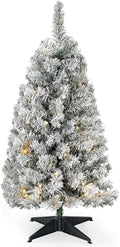 Okicoler 4FT Pre-Lit Flocked Downswept Artificial Christmas Tree, Battery Operated 80 LED Lights with 11 Lighting Modes, 176 Branch Tips, Sturdy Foldable Base, White