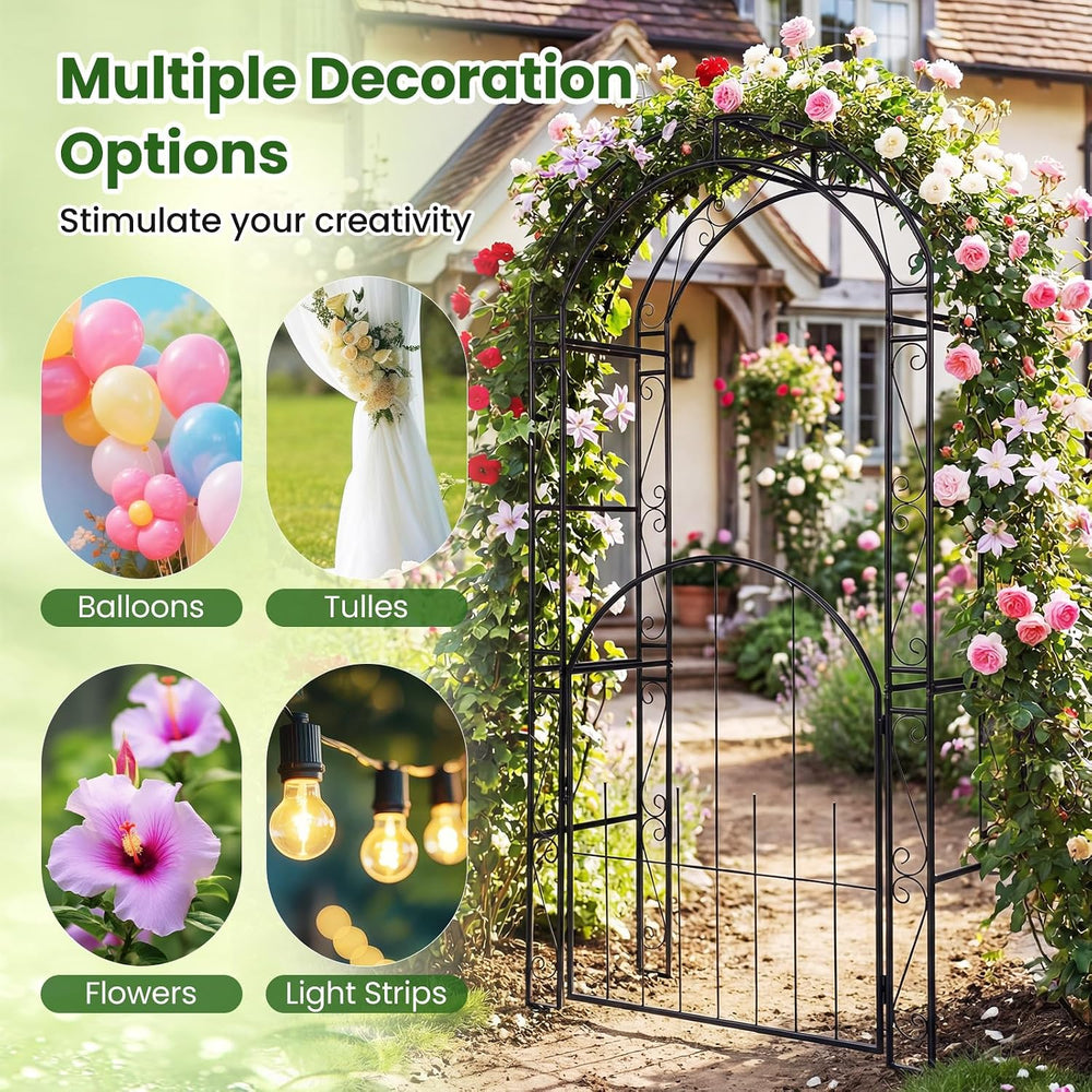 Giantex 84'' Metal Garden Arbor with Gate, Arch Trellis for Climbing ...