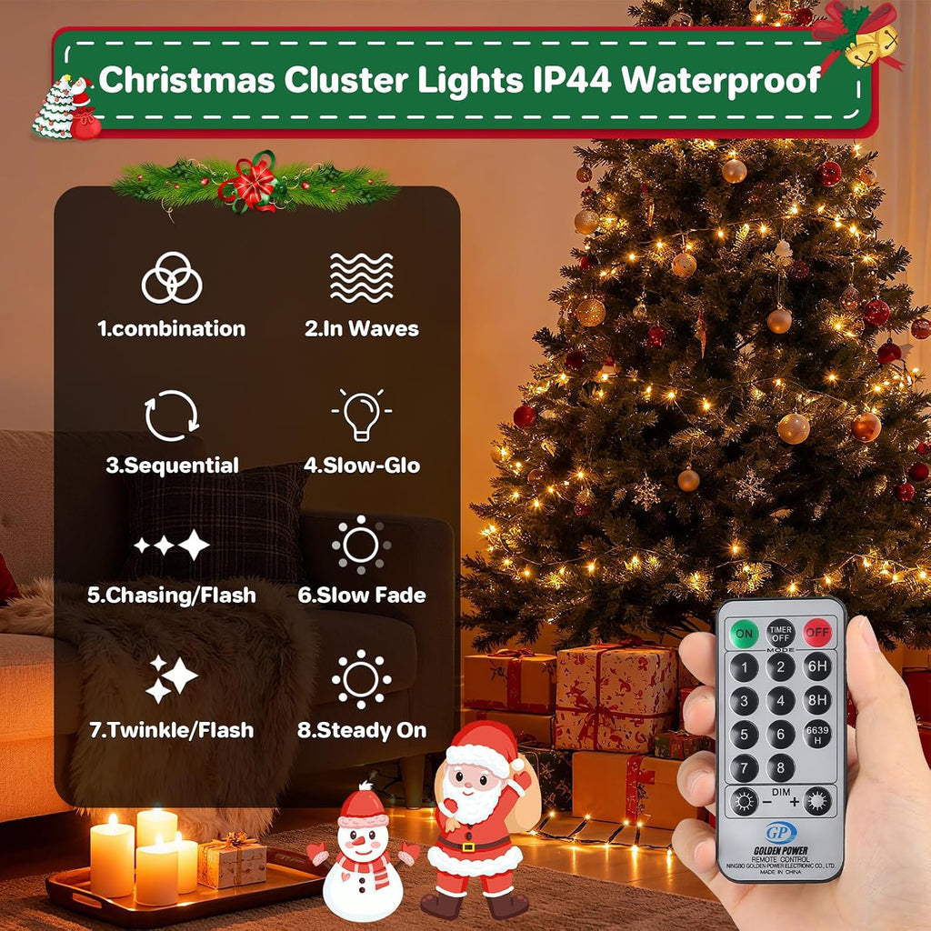christmas lights plug-in 40ft 1200leds cluster string lights, close-up detail