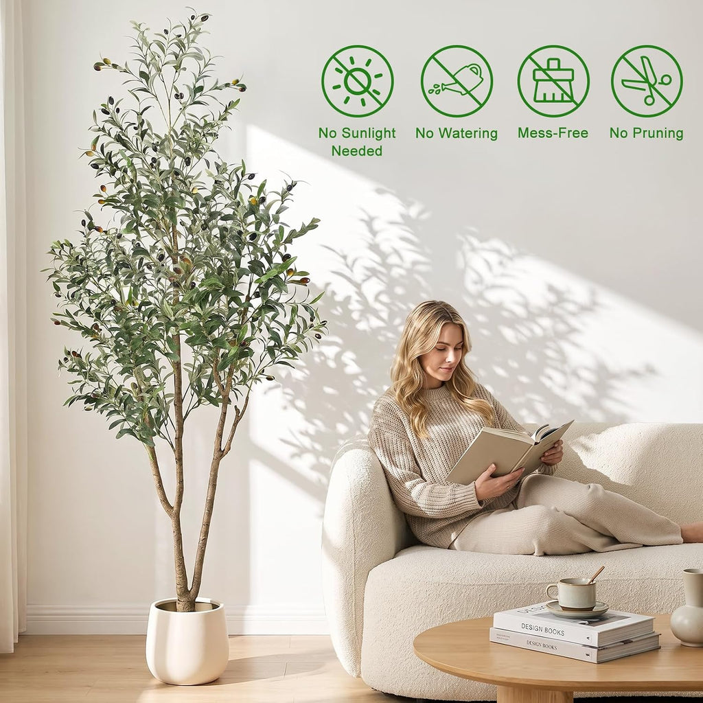 7FT Artificial Olive Tree with Lights & Planter, Tall Faux Olive Plant