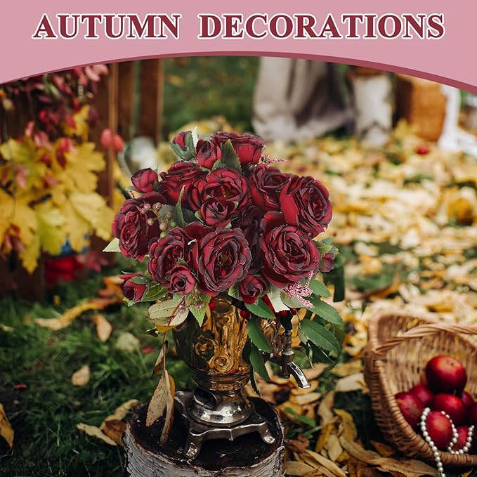 8 Bundles Artificial Peonies Flowers Boho Faux Flowers Arrangements Artificial Centerpiece Spring Bouquet Floral Wedding Decoration for Vase(Burgundy)