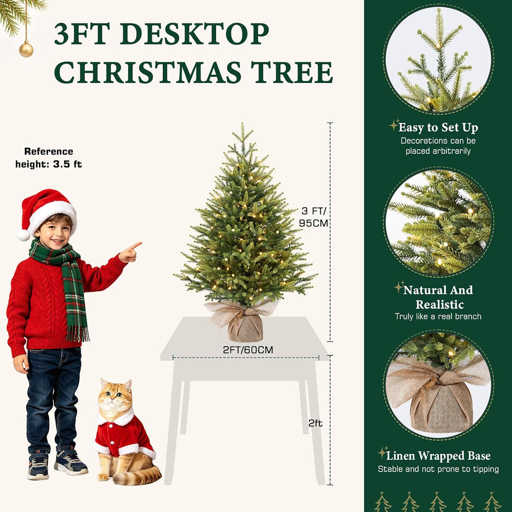 Alupssuc 3ft Prelit Artificial Mini Christmas Tree for Tabletop Desk Decor
